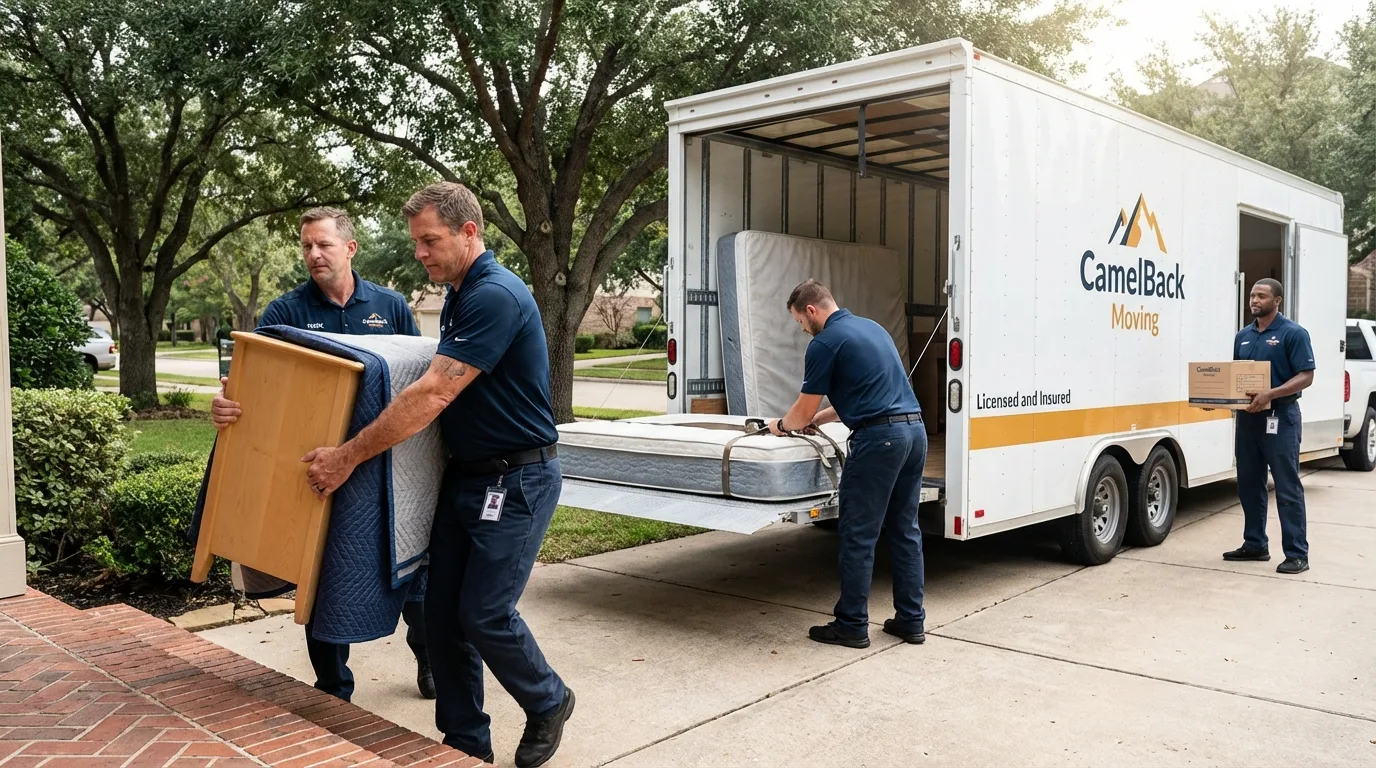 Crew loading residential truck for cross-state move from Dewey, OK