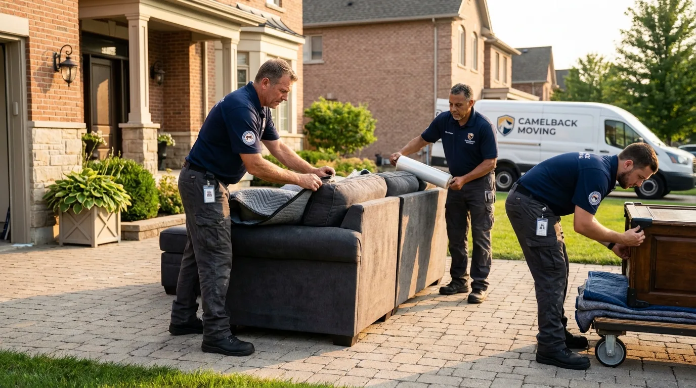 Large estate moving crew wrapping furniture in Dewey, OK
