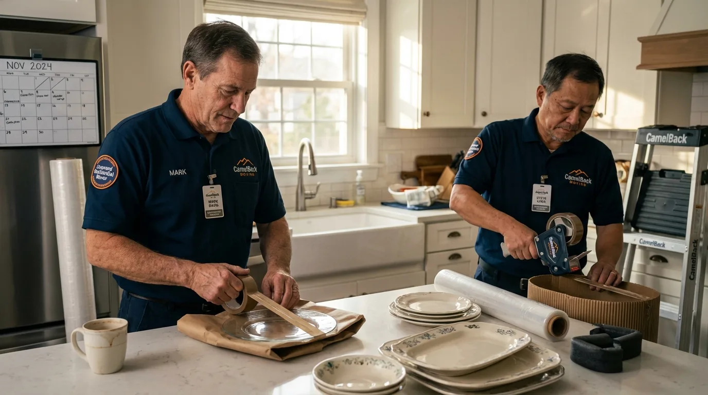 Professional crew packing kitchen dishware in Dewey, OK